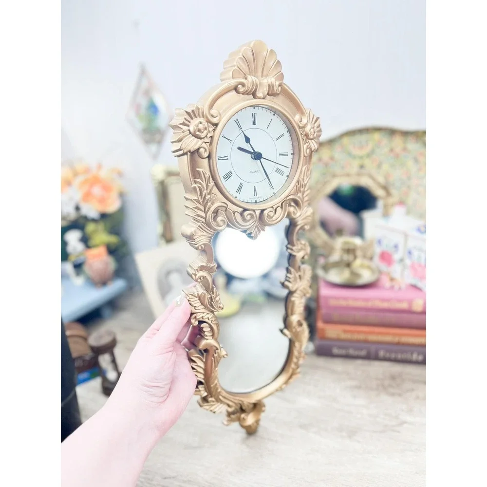 Vintage Gold Clock Mirror: Burwood Home Decor